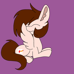 Size: 1378x1378 | Tagged: safe, artist:circuspaparazzi5678, imported from derpibooru, oc, oc only, oc:breanna, pegasus, pony, cute, grooming, preening, purple background, simple background, smiling, solo