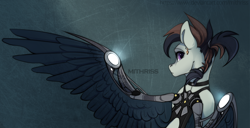 Size: 2826x1450 | Tagged: safe, artist:mithriss, imported from derpibooru, oc, oc only, oc:#, earth pony, pony, artificial wings, augmented, solo, wings