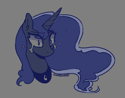 Size: 690x544 | Tagged: safe, artist:oneeyedsheep, imported from derpibooru, princess luna, alicorn, pony, bust, crying, ethereal mane, female, gray background, mare, portrait, simple background, solo