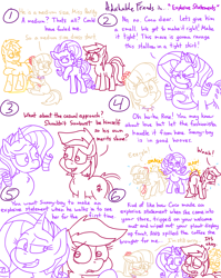 Size: 4779x6013 | Tagged: safe, artist:adorkabletwilightandfriends, imported from derpibooru, coco pommel, rarity, roseluck, sunburst, earth pony, pony, unicorn, comic:adorkable twilight and friends, adorkable friends, advice, blushing, butt, clenched fist, comic, confident, cute, dating, dimples, dimples of venus, embarrassed, fashion, happy, innuendo, love, measure, measurements, measuring tape, plot, raised eyebrow, relationship, relationships, shocked, sitting, spank, spanked, spanking, sunburst is not amused, surprised