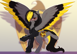 Size: 4500x3200 | Tagged: safe, artist:1fresita, artist:krissstudios, imported from derpibooru, oc, oc only, pegasus, pony, clothes, colored wings, female, high res, hoodie, mare, multicolored wings, solo, wings