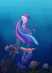 Size: 1254x1771 | Tagged: safe, artist:overlord pony, imported from derpibooru, oc, oc only, fish, pony, closed species, coral reef, solo, swimming, underwater, water