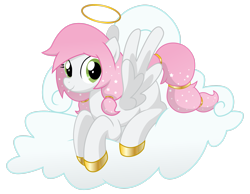 Size: 2777x2160 | Tagged: safe, artist:prinnyaniki, imported from derpibooru, oc, oc only, oc:light grace, angel pony, original species, angel, cloud, commission, female, halo, high res, lying down, lying on a cloud, mare, on a cloud, simple background, solo, transparent background