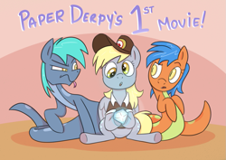 Size: 1129x798 | Tagged: safe, artist:cookieboy011, imported from derpibooru, derpy hooves, lamia, original species, pegasus, pony, mailmare, paper derpy's first movie