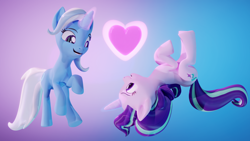 Size: 3840x2160 | Tagged: safe, artist:xppp1n, imported from ponybooru, starlight glimmer, trixie, unicorn, 3d, blender, blender cycles, female, gradient background, heart, lesbian, looking at each other, mare, shipping, startrix