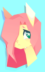 Size: 389x617 | Tagged: safe, artist:aesterlite, imported from derpibooru, fluttershy, semi-anthro, ambiguous facial structure, blue background, bust, crying, cute, female, fluttercry, hair over one eye, no pupils, portrait, sad, sadorable, shyabetes, simple background, solo