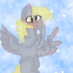 Size: 540x540 | Tagged: safe, artist:cocolove2176, imported from derpibooru, pegasus, pony, :p, abstract background, blushing, cheek squish, chest fluff, derp, eyelashes, female, mare, solo, spread wings, squishy cheeks, tongue out, wings