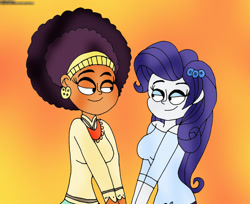 Size: 1280x1047 | Tagged: safe, artist:rdj1995, imported from derpibooru, rarity, saffron masala, equestria girls, afro, duo, equestria girls-ified, female, lesbian, looking at each other, raffron, shipping