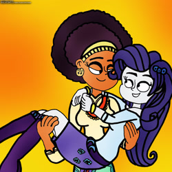 Size: 2320x2324 | Tagged: safe, artist:rdj1995, imported from derpibooru, rarity, saffron masala, equestria girls, afro, bridal carry, carrying, duo, female, high res, lesbian, raffron, shipping