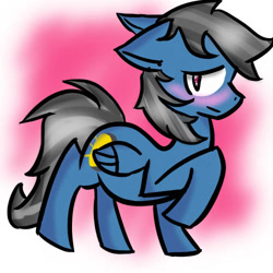 Size: 500x500 | Tagged: safe, artist:sketchynix, imported from derpibooru, oc, oc only, oc:alexis, pegasus, pony, belly, blushing, looking back, male, male pregnancy, pegasus oc, pregnant, solo, wings