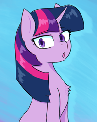 Size: 2259x2829 | Tagged: safe, artist:endo, imported from derpibooru, twilight sparkle, pony, unicorn, chest fluff, high res, looking at you, open mouth, simple background, solo