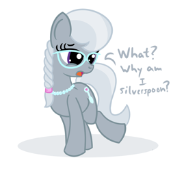 Size: 1200x1200 | Tagged: safe, artist:dafiltafish, imported from derpibooru, silver spoon, earth pony, pony, fanfic art, female, filly, human to pony, implied transformation, simple background, solo, text, white background