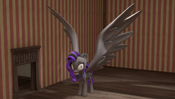 Size: 1920x1080 | Tagged: safe, artist:jackchestnut, imported from derpibooru, part of a set, oc, oc only, oc:marshy, pegasus, pony, 3d, growth, impossibly large wings, large wings, open mouth, sequence, source filmmaker, uneven growth, wide eyes, wing growth, wings