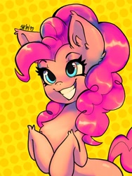 Size: 1536x2048 | Tagged: safe, artist:siripim111, imported from derpibooru, pinkie pie, earth pony, pony, chest fluff, cute, diapinkes, ear fluff, grin, leg fluff, smiling, solo