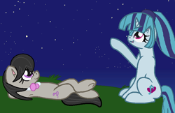 Size: 760x492 | Tagged: safe, artist:jadeharmony, artist:jadethepegasus, imported from derpibooru, octavia melody, sonata dusk, earth pony, unicorn, cute, duo, female, lesbian, shipping, sontavia, stars