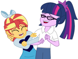 Size: 861x650 | Tagged: safe, artist:jadeharmony, artist:jadethepegasus, imported from derpibooru, sci-twi, sunset shimmer, twilight sparkle, human, fanfic:sunset shimmer discovers her feet, equestria girls, crossover, cute, duo, eyes closed, fanfic, female, females only, humanized, laughing, lesbian, open mouth, open smile, scitwishimmer, shimmerbetes, shipping, simple background, smiling, sunsetsparkle, the little mermaid, transparent background, twiabetes