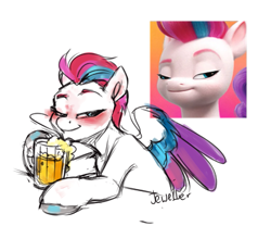 Size: 819x681 | Tagged: source needed, useless source url, safe, artist:jewellier, derpibooru exclusive, imported from derpibooru, zipp storm, pegasus, pony, blushing, cider, cider mug, drunk, female, g5, go home you're drunk, mare, mug, simple background, sketch, solo, white background