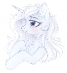 Size: 1315x1417 | Tagged: safe, artist:vird-gi, imported from derpibooru, oc, oc only, oc:eula phi, pony, unicorn, chest fluff, cute, ear fluff, female, mare, simple background, sketch, smiling, solo, white background