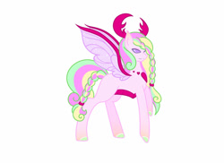 Size: 1280x933 | Tagged: safe, artist:ocean-drop, imported from derpibooru, oc, oc only, oc:angel, changepony, hybrid, interspecies offspring, offspring, parent:princess cadance, parent:thorax, simple background, solo, white background