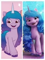 Size: 3106x4096 | Tagged: safe, imported from derpibooru, izzy moonbow, pony, unicorn, 3d, comparison, female, g5, mare