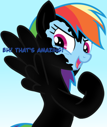 Size: 858x1018 | Tagged: safe, artist:barrelslover, imported from derpibooru, rainbow dash, pegasus, pony, female, mare, mind control, open mouth, open smile, parasite, smiling, solo, symbiote, venom