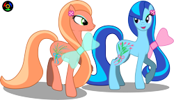 Size: 4661x2689 | Tagged: safe, artist:kyoshyu, imported from derpibooru, flowerburst, wild flower (g1), earth pony, pony, duo, duo female, female, g1, g1 to g4, g4, generation leap, high res, mare, simple background, sweetheart sister ponies, transparent background, vector