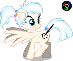 Size: 2127x1787 | Tagged: safe, artist:kyoshyu, imported from derpibooru, oc, oc only, oc:gallery dart, pegasus, pony, blushing, connect the dots, cutie mark, female, mare, pencil, simple background, solo, transparent background, vector