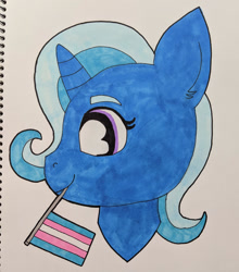Size: 1280x1456 | Tagged: safe, artist:peachi_tea, imported from derpibooru, trixie, pony, unicorn, bust, mouthpiece, portrait, pride, pride flag, solo, traditional art, trans trixie, transgender, transgender pride flag