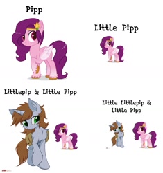 Size: 1500x1598 | Tagged: safe, artist:brushprism, artist:orang111, edit, imported from derpibooru, pipp petals, oc, oc:littlepip, pegasus, pony, unicorn, fallout equestria, chest fluff, duo, female, g5, mare, markings, meme, pipp, pun, raised hoof, simple background, unshorn fetlocks, white background