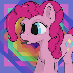 Size: 800x800 | Tagged: safe, artist:treekickerdraws, imported from derpibooru, pinkie pie, earth pony, pony, drugs, lidded eyes, marijuana, open mouth, psychadelic, smoking, solo