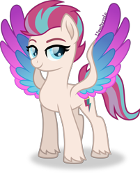 Size: 3217x4000 | Tagged: safe, artist:limedazzle, imported from derpibooru, imported from ponybooru, zipp storm, pegasus, pony, adorazipp, cloven hooves, colored wings, concave belly, cute, cutie mark, eyebrows, female, g5, high res, hoof fluff, looking at you, mare, multicolored wings, signature, simple background, slim, smiling, smiling at you, solo, spread wings, thin, transparent background, unshorn fetlocks, wings