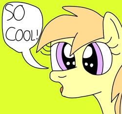 Size: 753x698 | Tagged: safe, artist:yorkyloves, imported from derpibooru, noi, earth pony, pony, :o, background pony, female, filly, impressed, o, o mouth, open mouth, reaction image, simple background, so cool, speech bubble, wow, yellow background