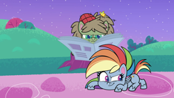 Size: 1920x1080 | Tagged: safe, imported from derpibooru, screencap, dishwater slog, rainbow dash, pony, my little pony: pony life, the best of the worst, spoiler:pony life s01e02, female, g4.5, male, mare, newspaper, pony life, stallion
