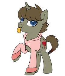 Size: 1792x2088 | Tagged: safe, artist:kb-gamerartist, derpibooru exclusive, imported from derpibooru, oc, oc only, oc:darkknighthoof, pony, unicorn, derpibooru community collaboration, 2021 community collab, :p, clothes, male, pink sweater, raised hoof, simple background, solo, stallion, sweater, sweater meme, tongue out, transparent background