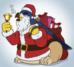 Size: 2176x1984 | Tagged: safe, artist:swiftsketchpone, imported from derpibooru, oc, oc only, oc:lnyx, griffon, bhm, christmas, clothes, cosplay, costume, fat, ho ho ho, holiday, male, santa claus, solo