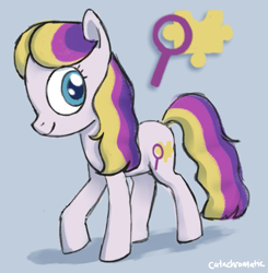 Size: 863x879 | Tagged: safe, artist:catachromatic, derpibooru exclusive, imported from derpibooru, puzzlemint, earth pony, pony, alternate hairstyle, colored pupils, colored sketch, cute, cutie mark, g3, g3 to g4, g4, generation leap, puzzlebetes, redesign, signature, simple background, solo