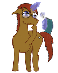 Size: 753x940 | Tagged: safe, artist:lasty, imported from ponybooru, oc, oc:truthy o'true, unicorn, glasses, male, notepad, ponybooru collab 2021, ponybooru exclusive, quill pen, simple background, solo, transparent background