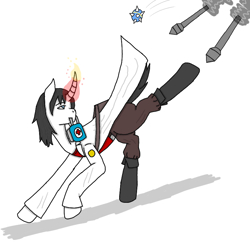 Size: 768x768 | Tagged: safe, artist:agdapl, imported from derpibooru, pony, unicorn, horn, looking back, male, missile, mouth hold, nurse, ponified, running, solo, stallion, team fortress 2