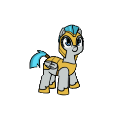 Size: 1170x1200 | Tagged: safe, alternate version, artist:neuro, windstorm, pegasus, pony, animated, dancing, female, gif, guardsmare, mare, royal guard, simple background, solo, stomping, transparent background