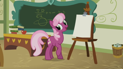Size: 1280x720 | Tagged: safe, imported from derpibooru, screencap, cheerilee, earth pony, pony, call of the cutie, chalkboard, female, mare, solo