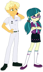 Size: 538x900 | Tagged: safe, artist:maretrick, artist:mixiepie, edit, imported from derpibooru, juniper montage, ragamuffin (equestria girls), equestria girls, equestria girls series, movie magic, spring breakdown, spoiler:eqg series (season 2), spoiler:eqg specials, belt, clothes, crack shipping, crossed arms, female, freckles, glasses, jeans, kneesocks, male, pants, pigtails, ragamontage, ragamuffin (g4), shipping, shirt, shoes, simple background, skirt, smiling, socks, straight, transparent background, vector, watch