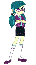 Size: 2000x3600 | Tagged: safe, artist:mixiepie, edit, imported from derpibooru, juniper montage, equestria girls, movie magic, spoiler:eqg specials, clothes, crossed arms, female, glasses, high res, kneesocks, pigtails, simple background, skirt, smiling, socks, solo, transparent background, vector