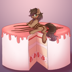 Size: 1500x1500 | Tagged: safe, artist:nika-rain, imported from derpibooru, oc, oc only, oc:be sharp, earth pony, pony, cake, chocolate, commission, cute, food, male, simple background, sketch, solo, sweet, ych result