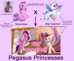 Size: 3129x2581 | Tagged: safe, edit, edited screencap, imported from derpibooru, screencap, pipp petals, skywishes, star catcher, zipp storm, earth pony, pegasus, spoiler:g5, spoiler:my little pony: a new generation, 3d, comparison, female, g3, g4, g5, generation leap, high res, lesbian, magical lesbian spawn, mare, my little pony: a new generation, offspring, parent:skywishes, parent:star catcher, parents:skycatcher, princess, shipping, skycatcher, theory, toy