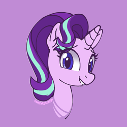 Size: 1000x1000 | Tagged: safe, artist:oneeyedsheep, imported from derpibooru, starlight glimmer, pony, unicorn, bust, cute, female, glimmerbetes, mare, portrait, purple background, simple background, solo