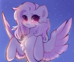 Size: 1176x987 | Tagged: safe, artist:grach_449, artist:just_gray-x, imported from derpibooru, oc, oc only, oc:nochi, pegasus, pony, :i, blushing, chest fluff, looking at you, solo, sparkles, spread wings, wings