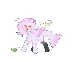 Size: 676x582 | Tagged: safe, artist:grach_449, artist:just_gray-x, imported from derpibooru, oc, oc only, oc:nochi, pegasus, pony, angry, banana, blushing, chest fluff, clothes, fish tail, food, pear, socks, solo, spread wings, thigh highs, wings, yelling