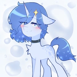 Size: 768x768 | Tagged: safe, artist:deathshadow0121, imported from derpibooru, oc, oc only, oc:galactia, pony, unicorn, blushing, choker, lidded eyes, looking at you, smiling, solo, sparkles