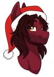 Size: 1238x1760 | Tagged: safe, artist:zahsart, imported from derpibooru, oc, oc only, oc:carmine gumshoe, pony, christmas, hat, holiday, lidded eyes, looking at you, santa hat, smiling, solo