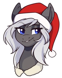 Size: 1060x1341 | Tagged: safe, artist:zahsart, imported from derpibooru, oc, oc only, oc:silver bullet, pony, christmas, hat, holiday, lidded eyes, raised eyebrow, santa hat, smiling, smirk, solo